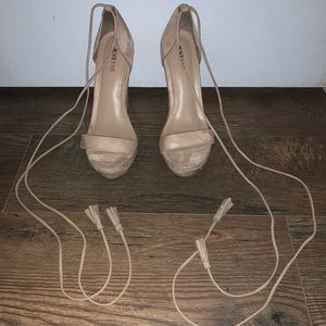 Ankle wrap nude wedges